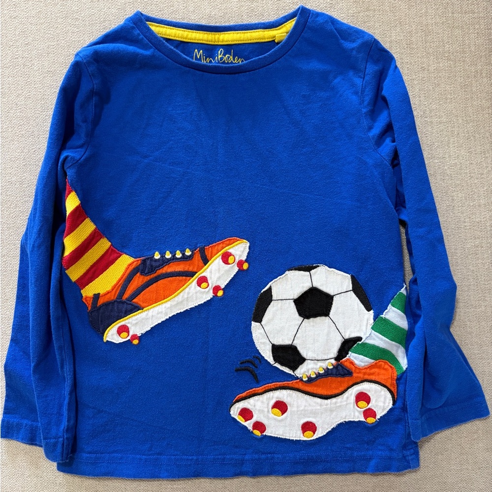 Mini Boden Royal Blue Soccer & Cleat Appliqué Long Sleeve Top